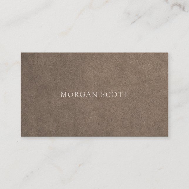 Minimalist Luxury Neutral Suede Texture Business Card (Front)