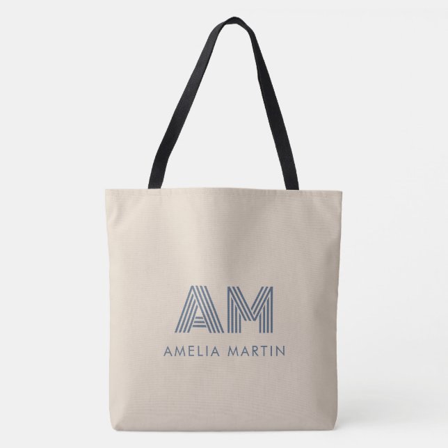 Minimalist Luxury Sand Beige Monogram Tote Bag (Front)