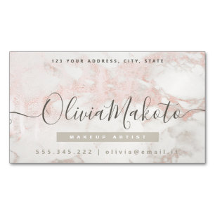 Minimalist Luxury Script Marble Pink Design Magnetic Business Card