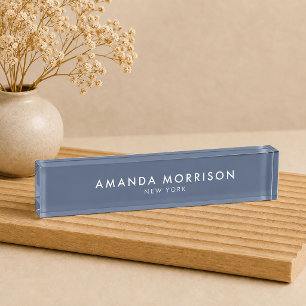 Minimalist Luxury Slate Blue Nameplate
