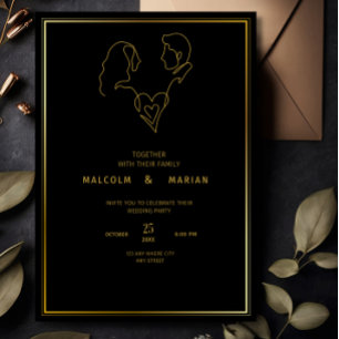 Minimalist Luxury Wedding Black and Gold Elegant Invitation