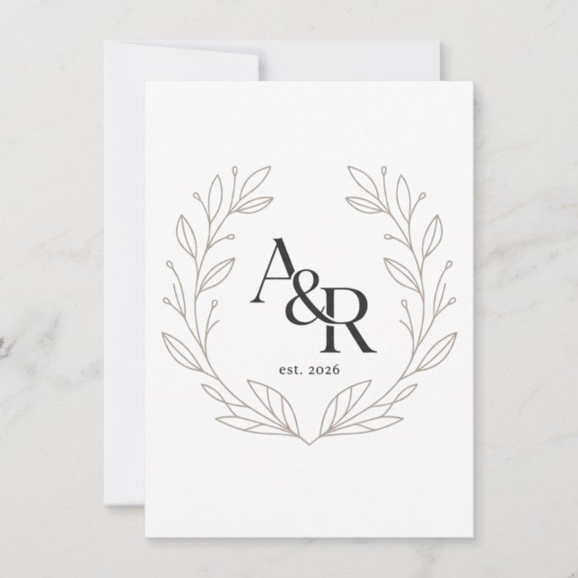 Minimalist Luxury Wedding Monogram Design Invitation (Front)