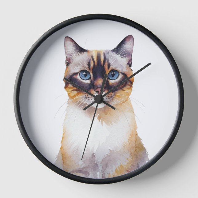 Minimalist Lynx Point Siamese Cat Inspired Clock (Front)