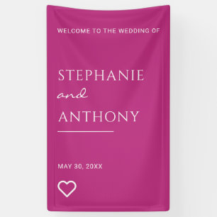 Minimalist Magenta And White Heart Modern Wedding  Banner