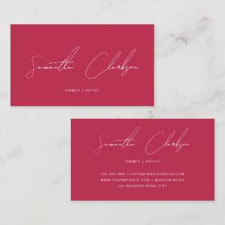 Minimalist Magenta Hot Pink Handwritten Script Business Card