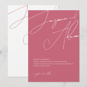 Minimalist Magenta Pink Script Typography Wedding Invitation