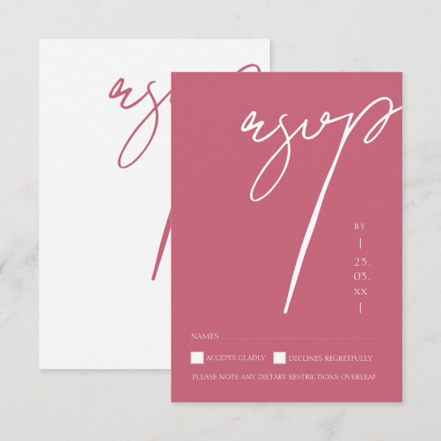 Minimalist Magenta Pink Script Typography Wedding RSVP Card (Front/Back)