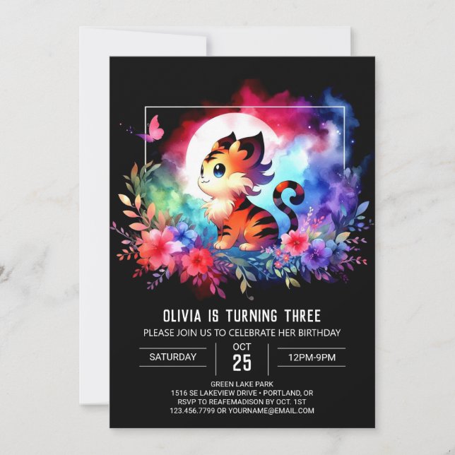 Minimalist Magical Tiger Birthday Invitation (Front)