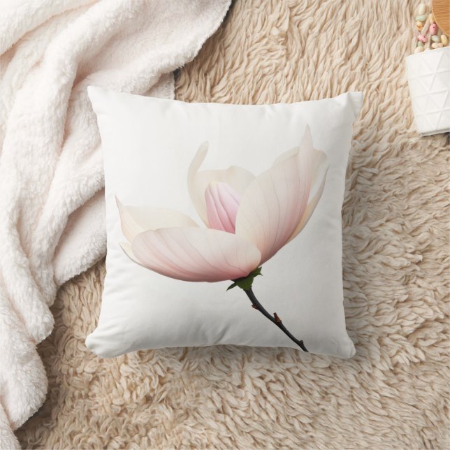 Minimalist Magnolia Bloom Throw Pillow (Blanket)
