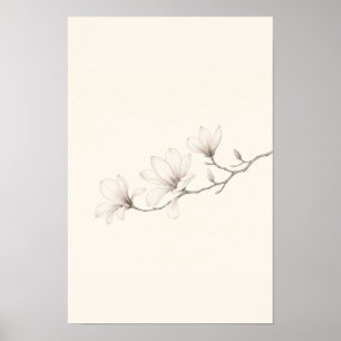 Minimalist Magnolia Branch Line Art Wall Art