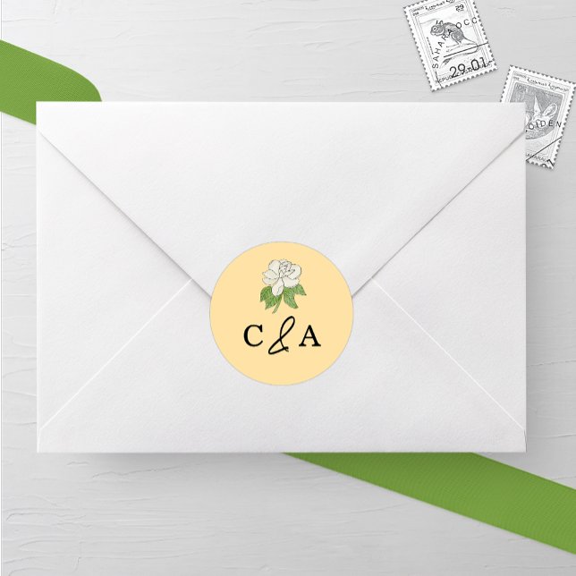 Minimalist Magnolia Flower Wedding Classic Round Sticker (Creator Uploaded)