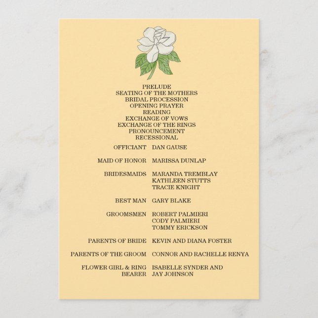 Minimalist Magnolia Flower Wedding Programme (Front)