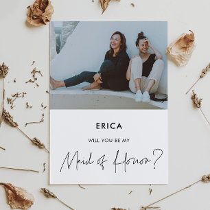Minimalist Maid of Honour Proposal Photo Card
