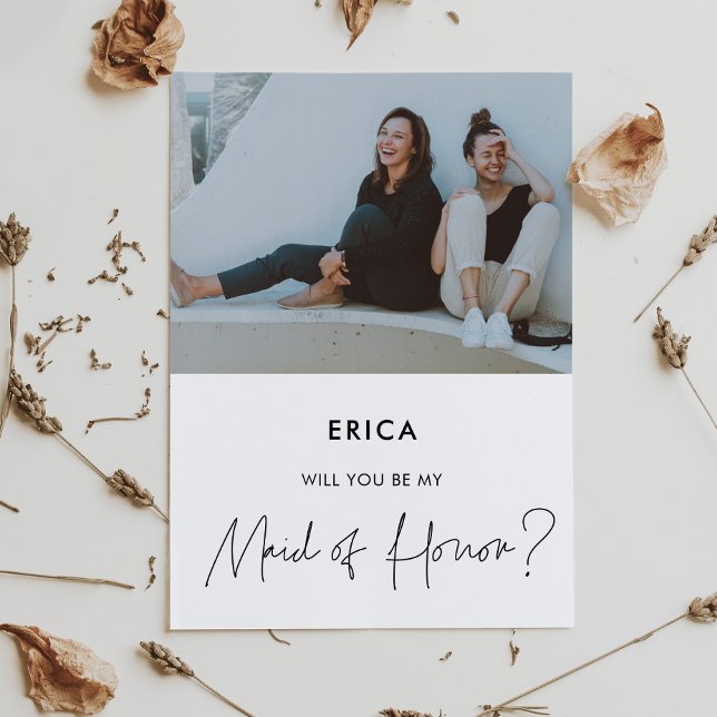 Minimalist Maid of Honour Proposal Photo Card (Creator Uploaded)