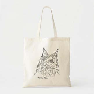 Minimalist Maine Coon Line Drawing Custom Pet Name Tote Bag