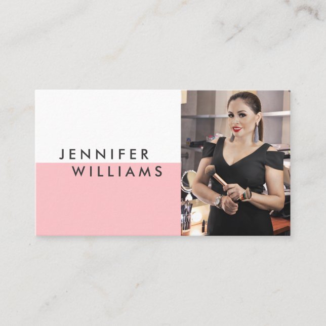 Minimalist Makeup Artist Elegant Custom Photo Pink Business Card (Front)