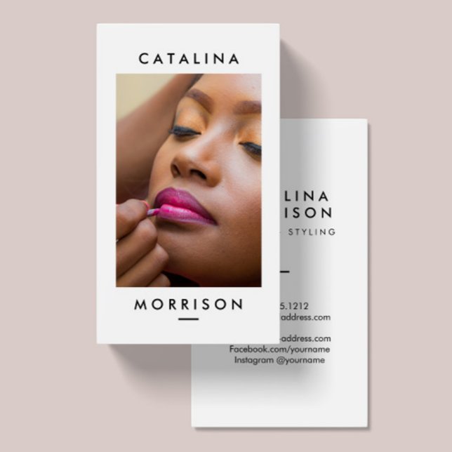 Minimalist Makeup Artist Pink Lips Photo Business Card (Creator Uploaded)