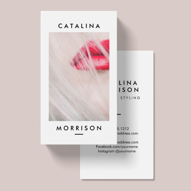 Minimalist Makeup Artist Red Lips Photo Business Card (Creator Uploaded)