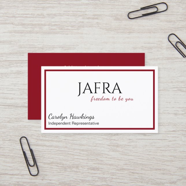Minimalist Makeup Independant Rep Jafra  Business Card (Front/Back In Situ)