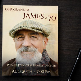 Minimalist Male Family Photo 70th Birthday  Invitation
