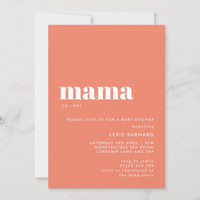 Minimalist Mama To Be Salmon Pink Baby Shower Invitation (Front)