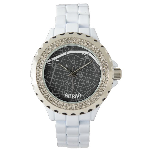 minimalist map clock in Bilbao - Black-white Watch (Front)