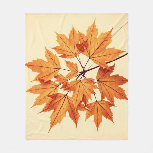 Minimalist Maple Leaves Art – Botanical Print Fleece Blanket (Front)