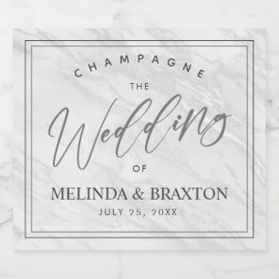 Minimalist Marble Script Wedding Sparkling Wine La Sparkling Wine Label
