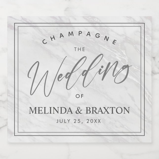 Minimalist Marble Script Wedding Sparkling Wine La Sparkling Wine Label (Single Label)