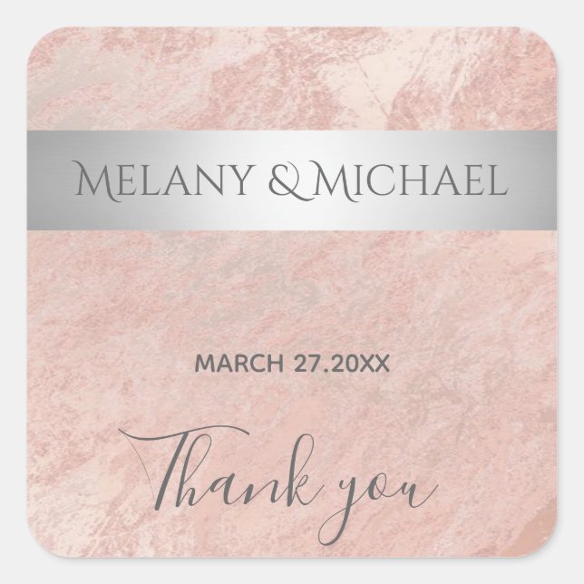 Minimalist marble silver stripe Thank you Square Sticker (Front)