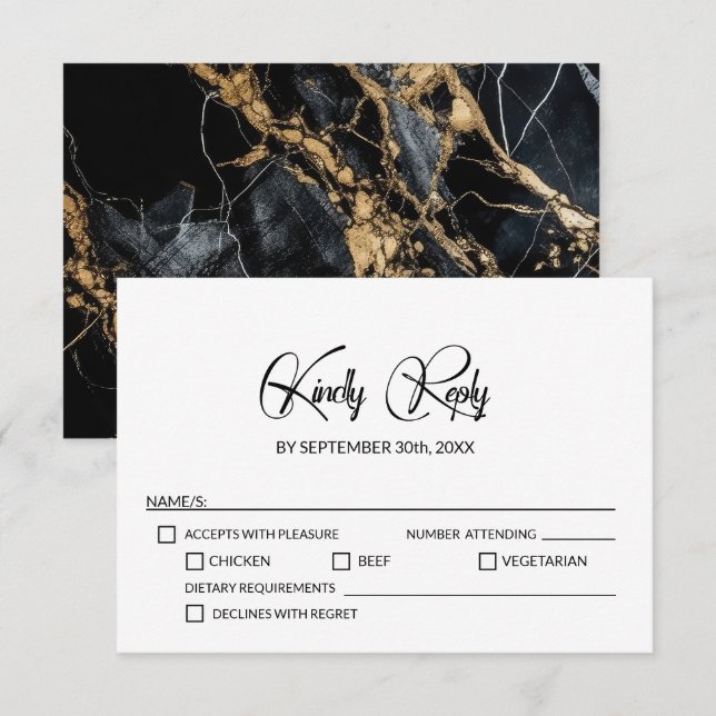 Minimalist Marble Wedding RSVP Card (Front/Back)