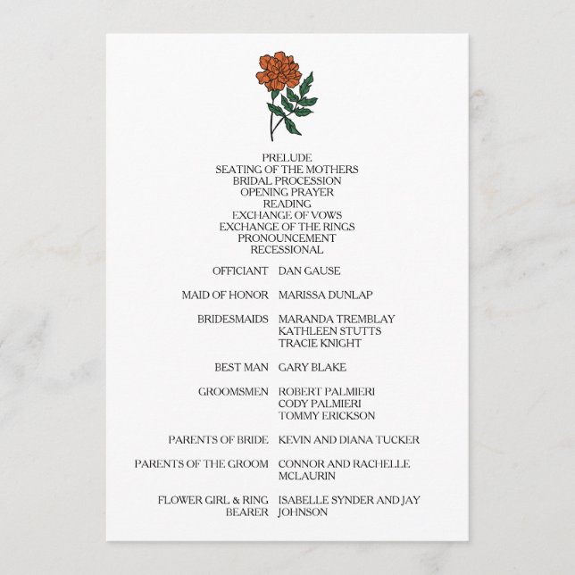 Minimalist Marigold Wedding Program Programme (Front)