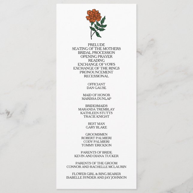 Minimalist Marigold Wedding Program Programme (Front)
