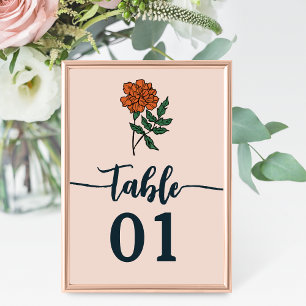Minimalist Marigold Wedding Table Number