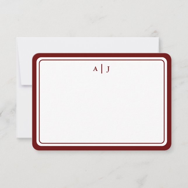 Minimalist Maroon Monogram Round Border Card (Front)