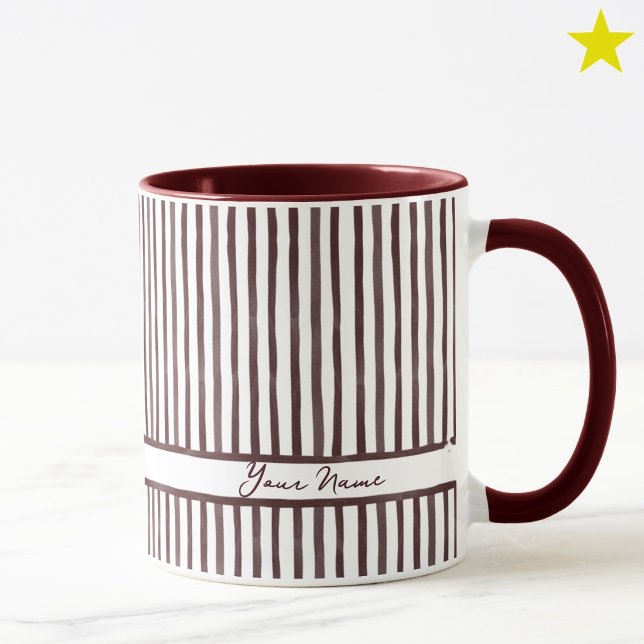 Minimalist Maroon Watercolor Stripes Custom Name  Mug (Creator Uploaded)