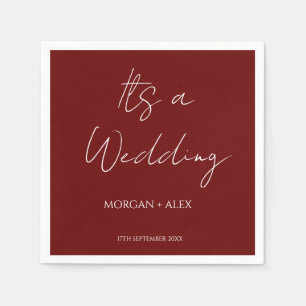 Minimalist Maroon Wedding Cocktail Napkin