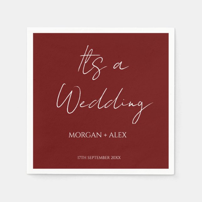 Minimalist Maroon Wedding Cocktail Napkin (Front)