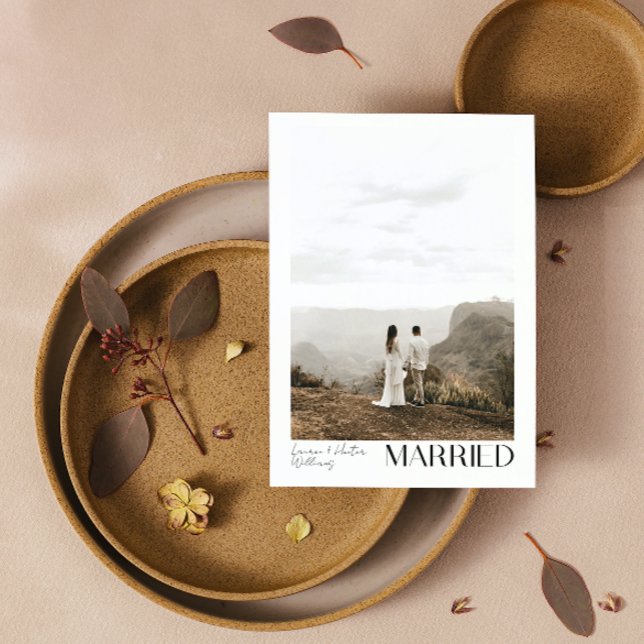 Minimalist Married 2 Photo Script QR Code Wedding Announcement (Wedded Bliss! Join Our Post-Wedding Bash 🥂🎉 [Customize Here])