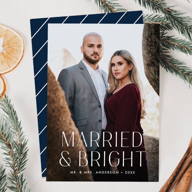 Minimalist Married and Bright Navy Photo Holiday Card (Creator Uploaded)