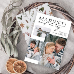 Minimalist Married and Merry Newlywed Photo Holiday Card