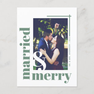 Minimalist Married and Merry Photo Christmas Postcard