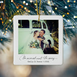 Minimalist Married & Merry Christmas Photo Ceramic Ornament<br><div class="desc">This is a minimalist and stylish Christmas ornament. The design uses a simple and elegant photo with “Married and Merry” in an elegant script typography and would suit any newlyweds celebrating their first Christmas as a Mr and Mrs. Personalise this ornament with your name, photo and the year. This design...</div>