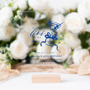 Minimalist Martini Chic Blue Birthday Acrylic Invitations