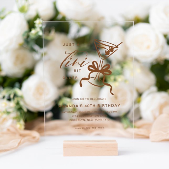 Minimalist Martini Chic Brown Birthday  Acrylic Invitations (Creator Uploaded)