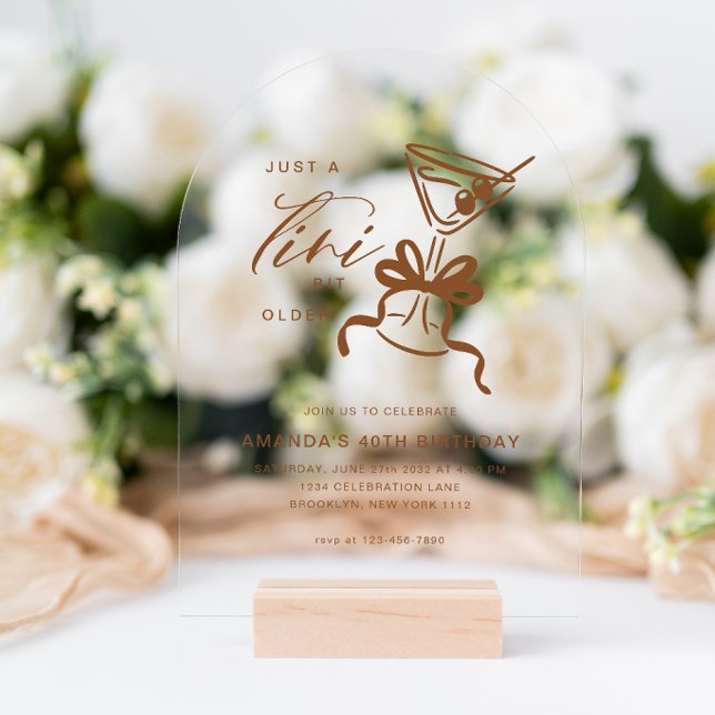 Minimalist Martini Chic Brown Birthday Arch Acrylic Invitations (Creator Uploaded)