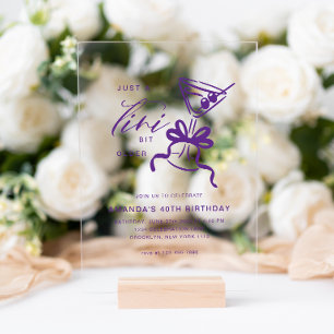 Minimalist Martini Chic Violet Birthday Acrylic Invitations