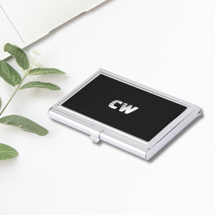 Minimalist Masculine Elegant Black White Monogram Business Card Holder