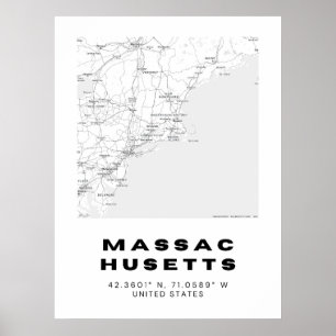 Minimalist Massachusetts Map Art - Black and White Poster
