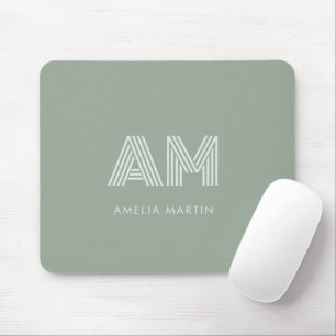 Minimalist Matcha Sage Green Monogram Mouse Mat